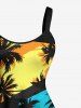 Plus Size Coconut Tree Geometric Colorblock Print Hawaii A Line Tank Dress -  