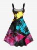 Plus Size Coconut Tree Geometric Colorblock Print Hawaii A Line Tank Dress -  