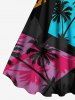 Plus Size Coconut Tree Geometric Colorblock Print Hawaii A Line Tank Dress -  