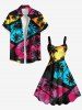 Plus Size Coconut Tree Geometric Colorblock Print Hawaii A Line Tank Dress -  
