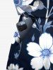 Combinaison grande taille à imprimé branches de fleurs d'hibiscus et poches à cordon de serrage style hawaïen ombré - Bleu de Minuit 2X