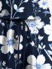 Combinaison grande taille à imprimé branches de fleurs d'hibiscus et poches à cordon de serrage style hawaïen ombré - Bleu de Minuit 2X