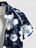 Plus Size Hibiscus Flower Branch Print Hawaii Ombre Button Pocket Shirt For Men -  