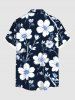 Plus Size Hibiscus Flower Branch Print Hawaii Ombre Button Pocket Shirt For Men -  