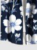 Plus Size Hibiscus Flower Branch Print Hawaii Ombre Button Pocket Shirt For Men -  