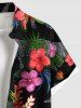 Chemise hawaïenne grande taille à imprimé léopard et feuilles tropicales, hibiscus et fleurs, avec poches boutonnées pour homme - Noir S