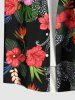 Chemise hawaïenne grande taille à imprimé léopard et feuilles tropicales, hibiscus et fleurs, avec poches boutonnées pour homme - Noir M