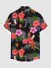 Chemise hawaïenne grande taille à imprimé léopard et feuilles tropicales, hibiscus et fleurs, avec poches boutonnées pour homme - Noir M