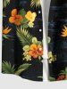 Plus Size Tropical Leaf Hibiscus Flower Print Hawaii Button Pocket Shirt For Men -  