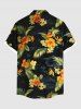 Plus Size Tropical Leaf Hibiscus Flower Print Hawaii Button Pocket Shirt For Men -  