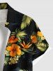 Plus Size Tropical Leaf Hibiscus Flower Print Hawaii Button Pocket Shirt For Men -  