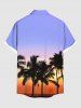 Chemise hawaïenne grande taille à imprimé cocotiers, coucher de soleil et crépuscule, avec poches boutonnées, pour homme - Bleu Ciel L