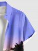 Chemise hawaïenne grande taille à imprimé cocotiers, coucher de soleil et crépuscule, avec poches boutonnées, pour homme - Bleu Ciel L