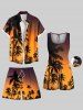 Plus Size Coconut Tree Ombre Dusk Print Hawaii Drawstring Pocket Beach Shorts For Men -  