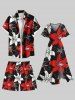 Short de plage hawaïen grande taille à imprimé tropical et fleurs d'hibiscus pour homme - Noir 5XL