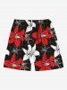 Short de plage hawaïen grande taille à imprimé tropical et fleurs d'hibiscus pour homme - Noir 5XL