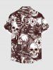 Plus Size Skulls Tropical Leaf Hibiscus Flowers Print Buttons Pocket Hawaii Shirt For Men -  