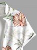 Plus Size Hibiscus Flower Leaf Coconut Tree Tropical Print Buttons Pocket Hawaii Shirt For Men -  