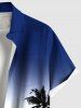 Chemise hawaïenne grande taille à imprimé cocotiers ombré et colorblock, boutons et poches, pour homme - Bleu 6XL