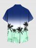 Chemise hawaïenne grande taille à imprimé cocotiers ombré et colorblock, boutons et poches, pour homme - Bleu 6XL