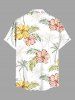 Plus Size Hibiscus Flower Leaf Coconut Tree Tropical Print Buttons Pocket Hawaii Shirt For Men -  