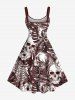 Plus Size Skulls Tropical Leaf Hibiscus Flowers Print Hawaii Tank Dress -  