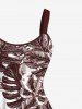 Plus Size Skulls Tropical Leaf Hibiscus Flowers Print Hawaii Tank Dress -  
