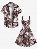 Robe débardeur hawaïenne grande taille à imprimé tête de mort, feuilles tropicales, hibiscus et fleurs - café 5X