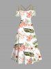 Plus Size Hibiscus Flowers Leaf Tropical Print Cold Shoulder Crisscross Hawaii Maxi Dress -  