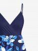 Plus Size Flowers Leaf Tropical Print Surplice Hawaii Cami Dress - Bleu 3X