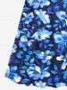 Plus Size Flowers Leaf Tropical Print Surplice Hawaii Cami Dress - Bleu 3X
