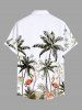Plus Size Coconut Tree Flamingo Hibiscus Flowers Print Buttons Pocket Hawaii Shirt For Men -  