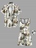 Plus Size Tropical Leaf Hibiscus Flower Print Cinched Hawaii Romper -  