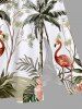 Robe mi-longue hawaïenne fendue grande taille à imprimé cocotier, flamant rose et fleurs d'hibiscus - Blanc 5X