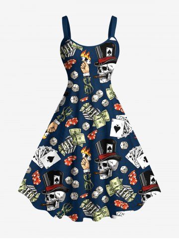Plus Size Skulls Dealer Poker Dice Print Tank Dress - BLACK - XXS