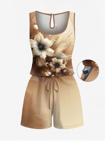 Plus Size Flowers Pearl Ombre Print Cinched Hawaii Romper