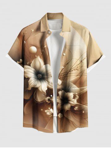 Plus Size Flowers Pearl Ombre Print Buttons Pocket Hawaii Shirt For Men - COFFEE - 5XL