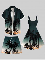 Tenue de plage hawaïenne assortie grande taille à imprimé galaxie ombré cocotier pour couples - Vert 