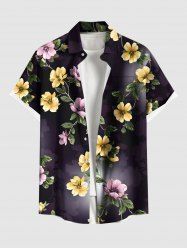 Chemise hawaïenne grande taille à imprimé floral, feuilles et branches, avec poches boutonnées et ombrées, pour homme - Noir 5XL