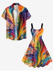 Rainbow Sea Waves Oil Painting Print Plus Size Matching Hawaii Beach Outfit For Couples -  