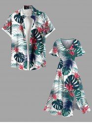Tropical Leaf Flowers Print Plus Size Matching Hawaii Beach Outfit For Couples -  