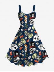 Plus Size Skulls Dealer Poker Dice Print Tank Dress -  