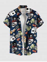 Plus Size Skulls Dealer Poker Dice Print Buttons Pocket Shirt For Men -  