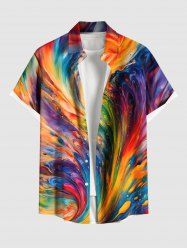 Chemise hawaïenne grande taille à imprimé vagues arc-en-ciel et peinture à l'huile, boutons et poches, pour homme - Multi-F XL