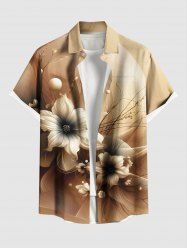 Chemise hawaïenne grande taille à imprimé floral et perles ombré, boutons et poches pour homme - café 3XL