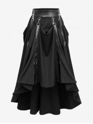 Gothic PU Striped O-ring Buckles Textured Plisse Skirt -  