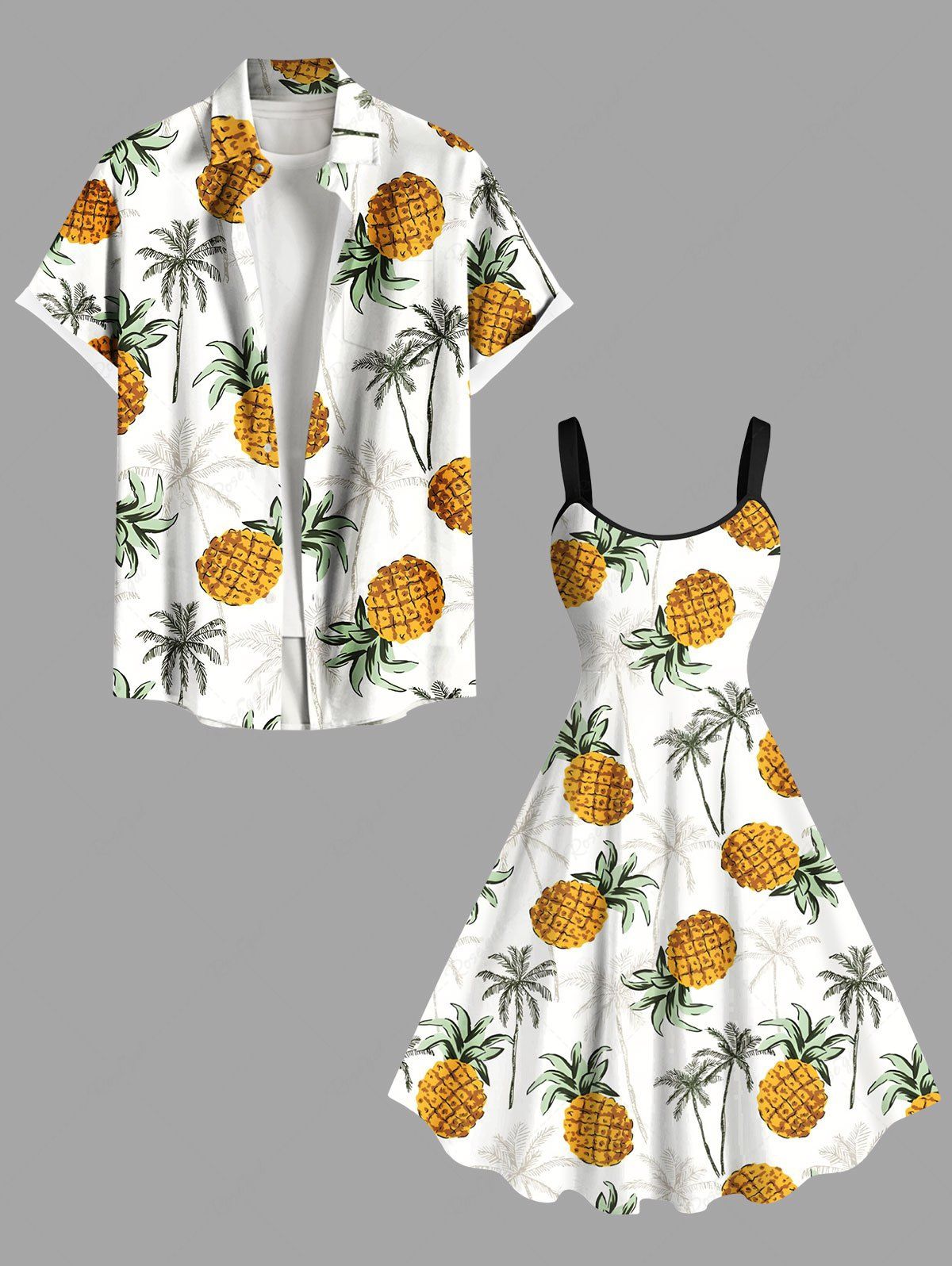 Shops Coconut Tree Pineapple Print Plus Size Matching Hawaii Beach Outfit For Couples  