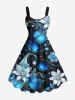 Tenue de plage hawaïenne assortie grande taille à imprimé galaxie et fleurs ombrées pour couples - Noir 