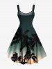 Tenue de plage hawaïenne assortie grande taille à imprimé galaxie ombré cocotier pour couples - Vert 