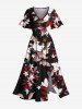 Tenue de plage hawaïenne assortie grande taille à imprimé fleurs, feuilles et étoiles pour couples - Noir 
